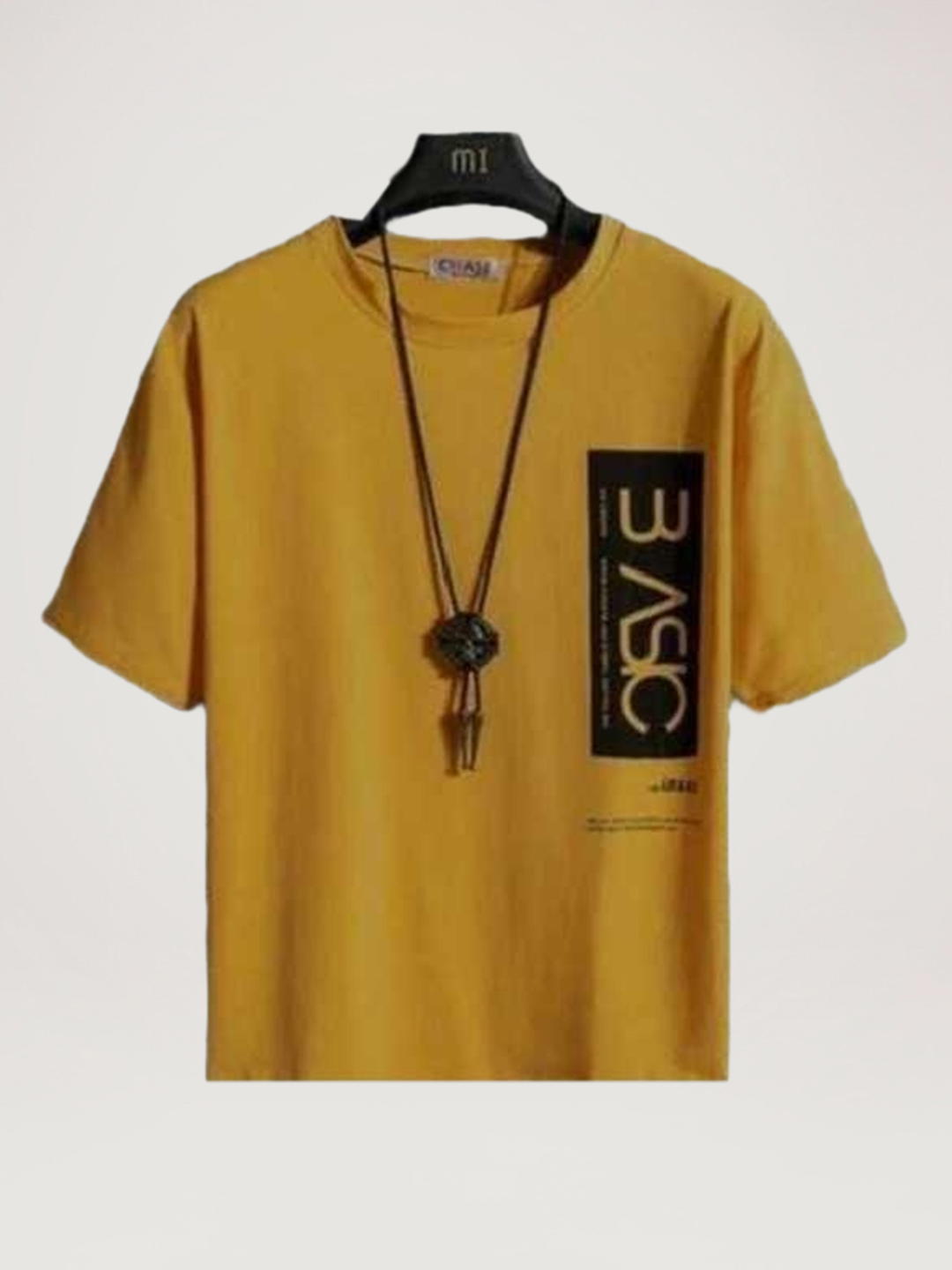 Ruggstar Casual Printed Round Neck T-Shirt For Men (Mustard, M) (R-15)